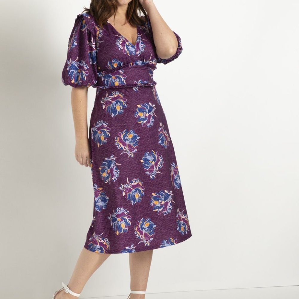 ELOQUII Puff Sleeve Midi Dress
